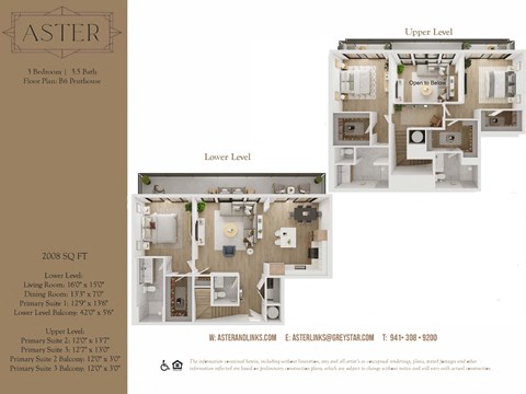 Floor plan for 3 beds, 3.5 baths, 2008 sqft